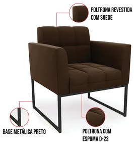Kit 1 Sofá Namoradeira e 1 Poltrona Elisa Suede Marrom Base Metálica Industrial Preto D03 - D'Rossi