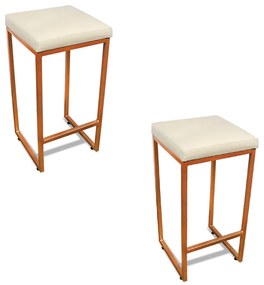 Banqueta Alta para Cozinha Industrial Kit 2 Nick Bronze e Sintético D03 - D'Rossi - Bege