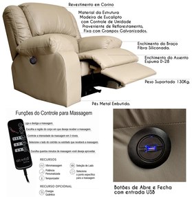 Poltrona do Papai Reclinável Elétrica com Massagem e USB Magnum PU Sintético Bege G23 - Gran Belo
