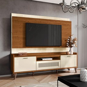 Kit Painel de TV e Bancada 180cm Arcade Nature/Off White - Mobler - Marrom