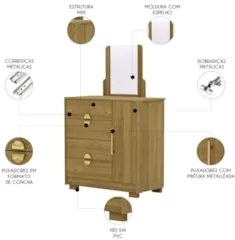 Cômoda Para Quarto 93cm Com Espelho Nara Nature V02 - Mpozenato