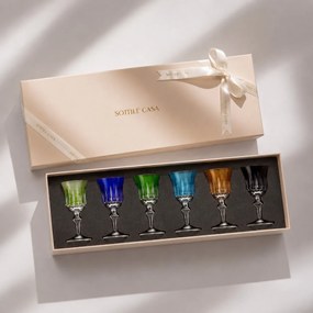 Kit 6 Taças Coloridas de Cristal Lapidado 66 p/ Licor c/ Caixa de Presente - KT01 KT01