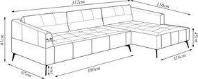 Sofá Bipartido Sala de Estar Kiara 312cm Chaise Direito Pés de Ferro Couro Capuccino G52 - Gran Belo