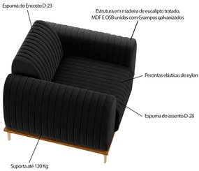 Poltrona Decorativa Sala de Estar Base de Madeira Euro Veludo Preto G15 - Gran Belo