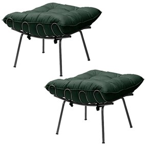 Kit 2 Puff Decorativo Sala de Estar Abel Pés Preto Suede Verde G41 - Gran Belo