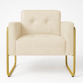 Poltrona Sala Industrial Alta Tubo Dourado Elisa Veludo D03 - D'Rossi - Bege