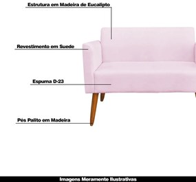 Poltrona Namoradeira Decorativa Isabella Pés Palito Madeira Suede Rosa Bebê G19 - Gran Belo