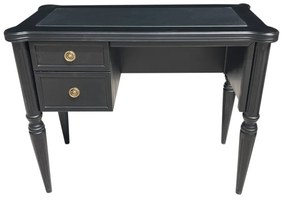 Escrivaninha Papeleira Quatie 2 Gavetas Tampo Detalhe Couro Madeira Maciça Design Clássico