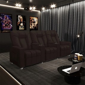 Poltrona Reclinável 3 lugares para Sala de Cinema Pequim PU Marrom G23 - Gran Belo