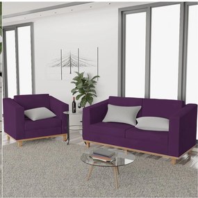 Kit Sofá 2 Lugares e Poltrona Europa Suede Roxo ADJ Decor