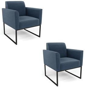 Kit 2 Poltronas Base Industrial Preto Marisa Suede D03 - DRossi - Azul Marinho
