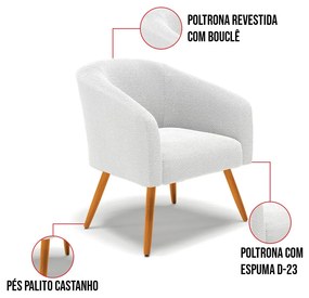 Sofá Namoradeira e Poltrona Pé Palito Castanho Stella Bouclê Off White D03 - D'Rossi