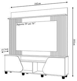 Home Estante Cavill TV 70" Ripado Canelado 2 Portas Pés Dourados OffWhite/Freijó G18 - Gran Belo