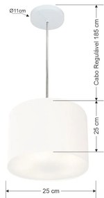 Lustre Pendente Cilíndrico Md-4209 Cúpula em Tecido 25x25cm Branco - Bivolt