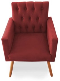 Poltrona Decorativa Clara Capitonê Pés Palito Suede Vermelho - Sheep Estofados