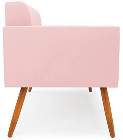 Sofá Namoradeira Elisa Suede Pés Palito Castanho - D'Rossi - Rosa Bebê