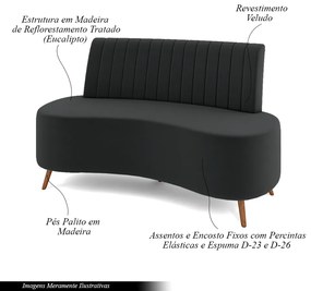Sofá Living Decorativo 2 Lugares 1,35M Katara Cinza Escuro Veludo G33 - Gran Belo