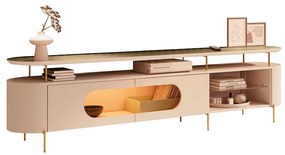 Rack Bancada Greta com Led Prateleira Vidro TV Até 85 Polegadas Off White/Champanhe G26 - Gran Belo