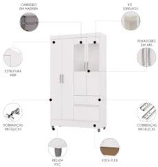 Guarda Roupa Solteiro 103cm Com Espelho Ideal Flex Branco - Vila Rica