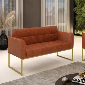 Sofá Namoradeira Elisa Corano Base Metálica Industrial Dourado - D'Rossi - Nozes