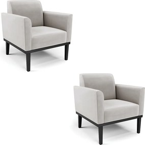 Kit 2 Poltronas Decorativas Isabella Pés Fixo em Madeira Preto Veludo Cinza G19 - Gran Belo