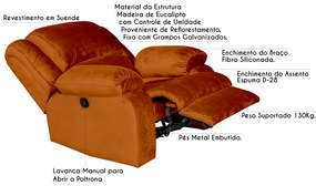 Poltrona do Papai Reclinável Manual Magnum Veludo Telha G23 - Gran Belo