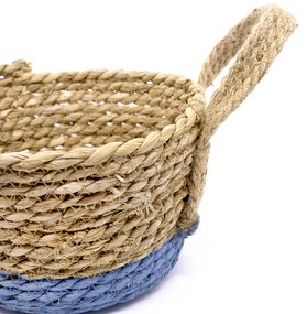 Cesto de Fibra Natural Seagrass Com Fundo Azul 13,5x21x23 cm - D'Rossi