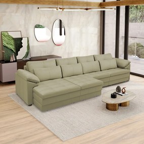 Sofá Retrátil Elétrico Sala de Estar Nolan Bipartido 339cm Conforto Premium em Couro Fendi G58 - Gran Belo