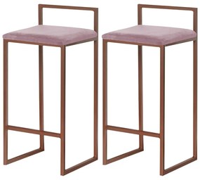 Kit 2 Banquetas Decorativa Jasmine Base Bronze Veludo Rosê G41 - Gran Belo