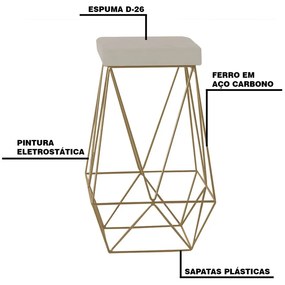 Kit 2 Banqueta Decorativa Kathy Base Gold Suede Bege G41 - Gran Belo