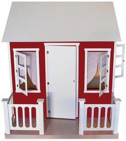 Casinha de Brinquedo com Cercado e Cortinas Vermelho/Branco L12 - Gran Belo