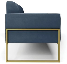 Sofá Namoradeira Base Industrial Alta Dourado Marisa Suede D03 - D'Rossi - Azul Marinho