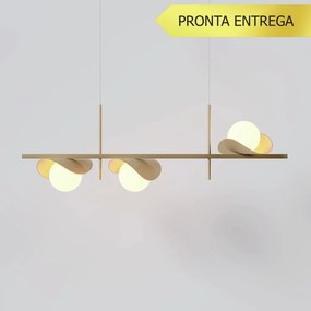 Pendente Calandra Assimétrico Linear 27X21X80Cm Alumínio E Globo Ø10Cm... (CHAMPANHE, FOSCO)