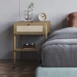 Mesa de Cabeceira Com 1 Gaveta Pés Madeira Arlo A10 Hanover - Mpozenat