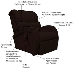 Poltrona do Papai Reclinável Elétrica com Controle Sala de Estar Oasis PU Sintético Marrom G23 - Gran Belo