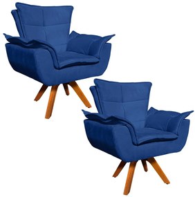 Poltrona Sala de Estar Giratória MM30 Kit 2 Opalla Suede - Azul Royal