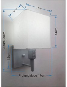 Kit/2 Arandela Quadrada Md-2019 Cinza C/ Inter Liga e Desl Cúpula em Tecido Branco - Bivolt