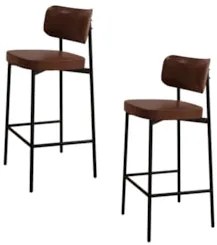 Banqueta Alta Bar Estofada Kit 2 Ella M25 Sintético Marrom - Mpozenato
