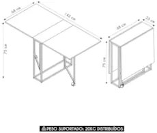 Mesa Escrivaninha 142cm Dobrável Com rodízios Naomi Preto Z54 - Mpozen
