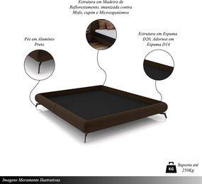Cama Queen Size Avulsa Bezos Madeira Imunizada Pés em Aço Revestimento Veludo Marrom G91 - Gran Belo