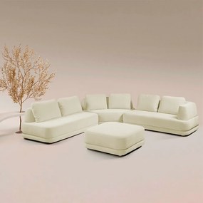 Sofá de Canto Modulado Vercelli 522cm com Almofadas Soltas e Puff Veludo Luxo Off White G92 - Gran Belo