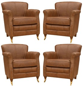 Kit 04 Poltronas Decorativas Sala de Estar Brunei Pés Príncipe Couro Mel G58 - Gran Belo