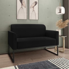 Poltrona Namoradeira Decorativa Isabella Base Industrial Suede Preto G19 - Gran Belo