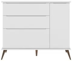 Cômoda Infantil 1 Porta 3 Gavetas 100% MDF Pés Retrô Mel Z39 Branco -