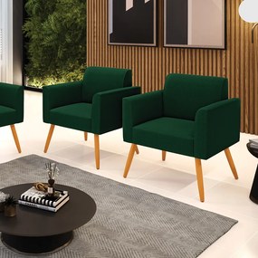 Poltrona Sala Estar Pé Palito Castanho Kit 2 Marisa Bouclê - Verde
