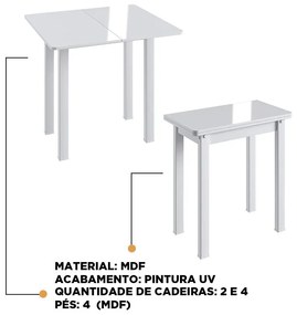 Mesa De Jantar Dobrável Multiuso Cozinha Em Mdf - Branco