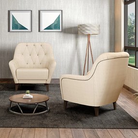 Poltrona Decorativa Pés em Madeira Petra Linho Champagne G45 - Gran Belo