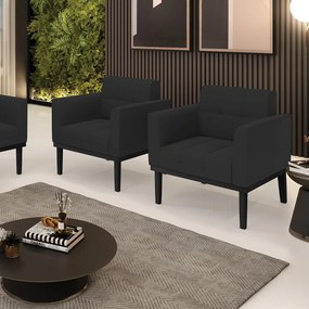 Kit 2 Poltronas Decorativas Karen Pés Fixo em Madeira Preto Veludo Preto G19 - Gran Belo