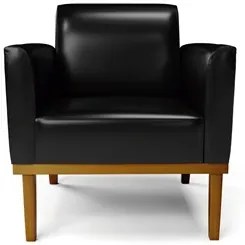 Poltrona Base Madeira Castanho Kit 2 Maressa Sintético PU Preto - Ibiz