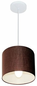 Lustre Pendente Cilíndrico Md-4046 Cúpula em Tecido 18x18cm Café - Bivolt